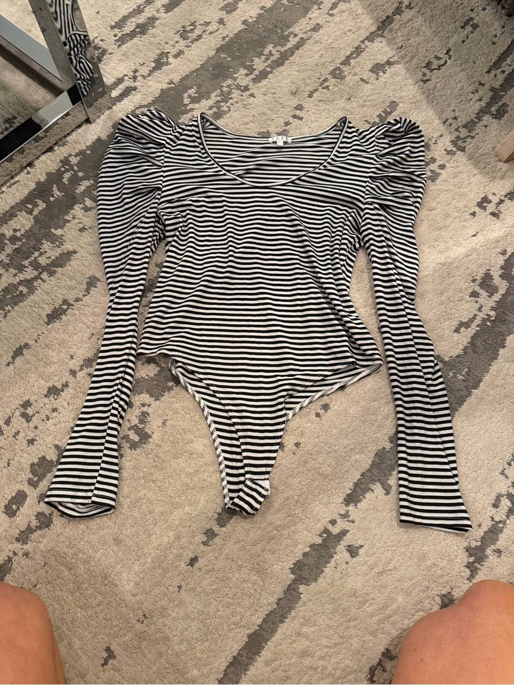 TCEC Black and White Striped Puff-Sleeve Bodysuit